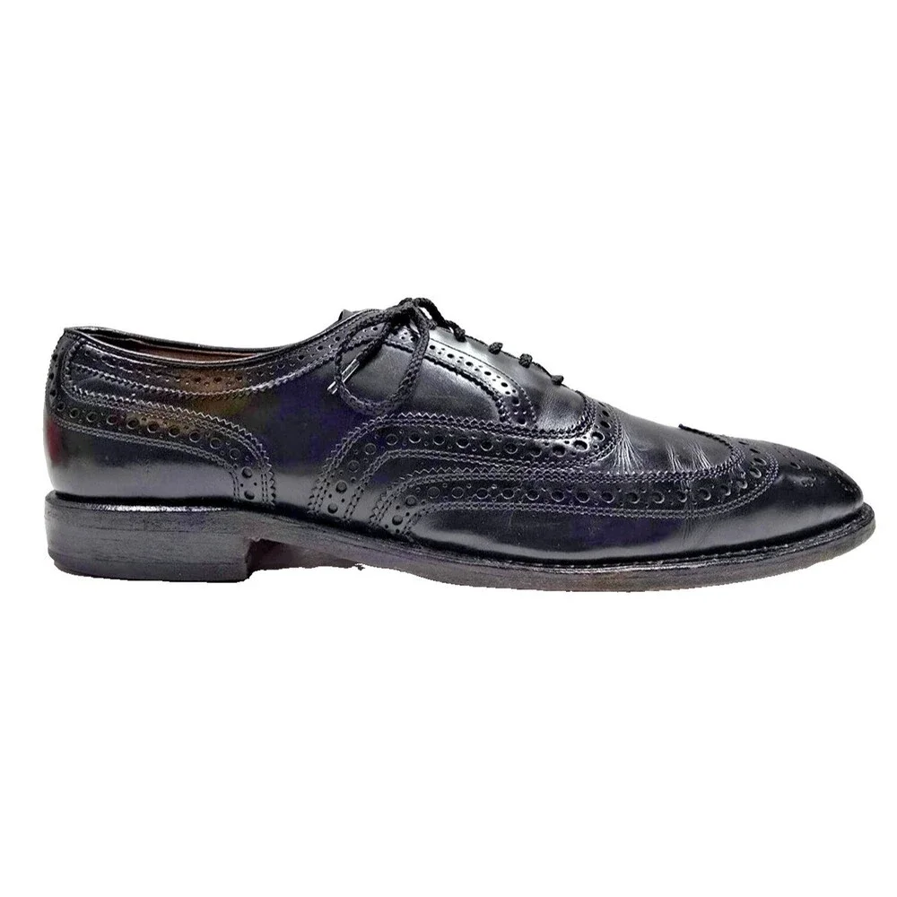 Allen Edmonds McAllister 6215 Men's Size 9A Black Leather Wingtip Oxford Shoes